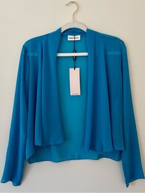 NWT Sandro Ferrone Sheer Open Front Blouse, Blue – Medium